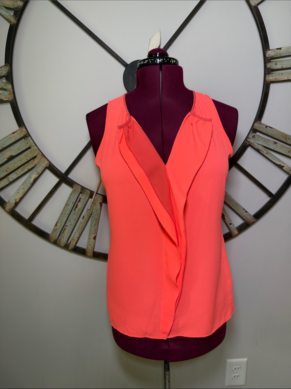 Tahari Sleeveless V-Neck Front Top -  Bright Corale